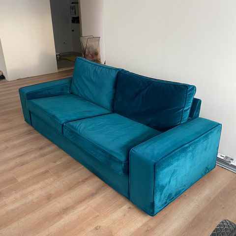 Kivik Ikea 3-seter sofa - grønn velur med puff