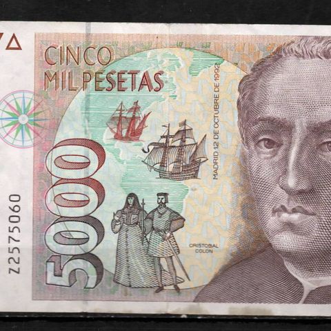 Gammel Spansk 5000 Pesetas 1992!