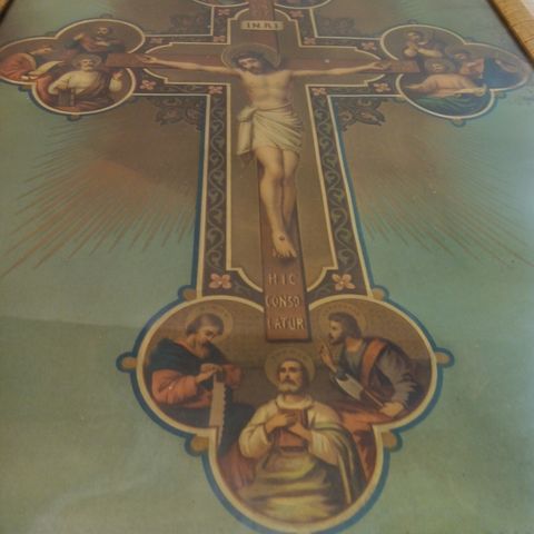 Gammelt bilde - Jesus på korset.  Antikk.