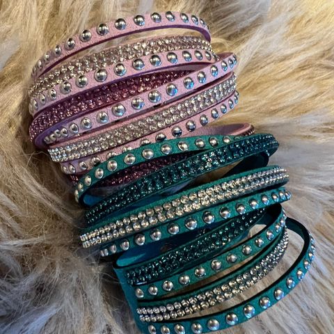 BOHO style Armbånd imitert skinn med pyntesteiner GLITTER UBRUKT