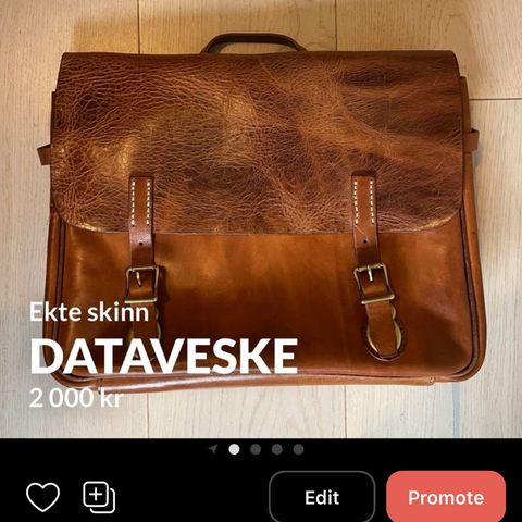 dataveske i ekte skinn