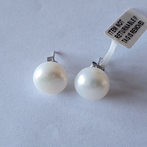 12mm White Freshwater Perle Pearl 12mm Sølv 925 Silver Øredobber Earrings 30ct