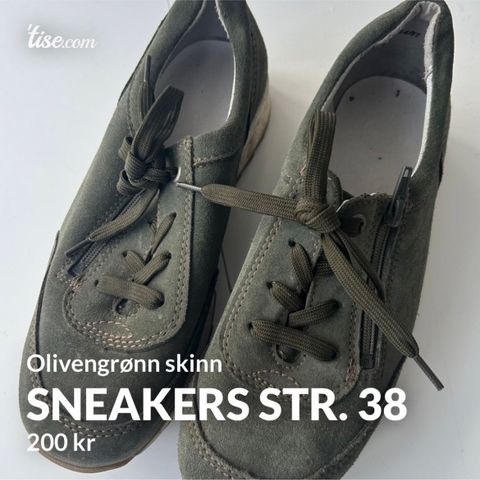 Sneakers i skinn olivengrønn str. 38