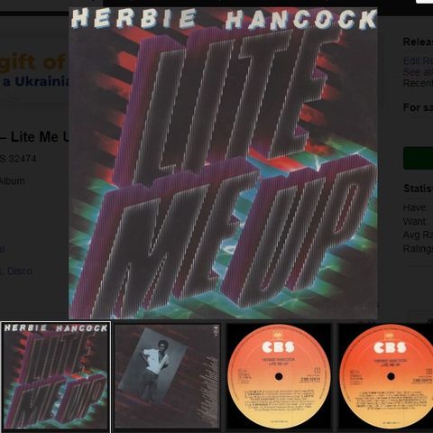 LP-plate; Herbie Hancock – Lite Me Up. Amerikansk jazz, soul,funk 1982