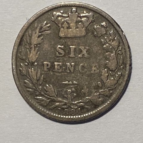 Sølv britisk 6 pence Mynt 1884 Victoria