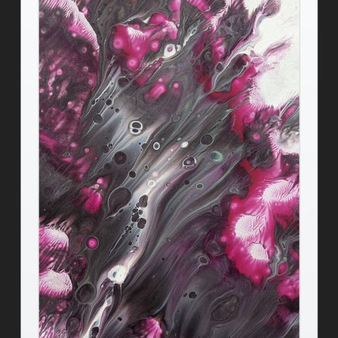 Originalt maleri - acrylic pour rosa/lilla/sølv/hvitt