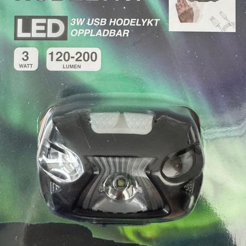 Hodelykt LED-lys oppladbar med USB ladekabel