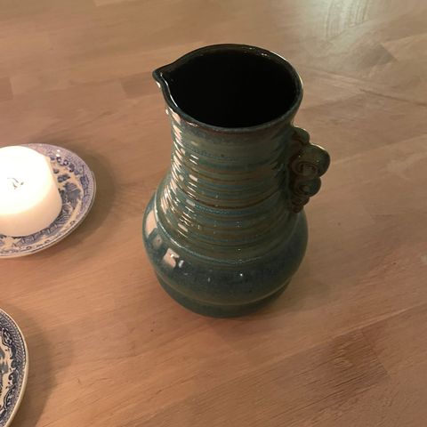 Keramikk vase/kanne fra øst tyske Strehla GDR - blå/tyrkis