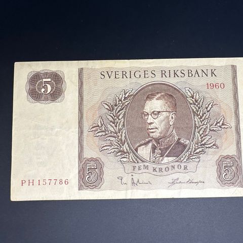 Sverige 5 kronor, seddel 1960 MEGET PEN (597 AD)