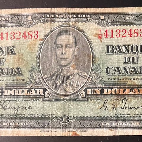 KANADA.  1 DOLLAR. 1937. P-58e.   Kv. F