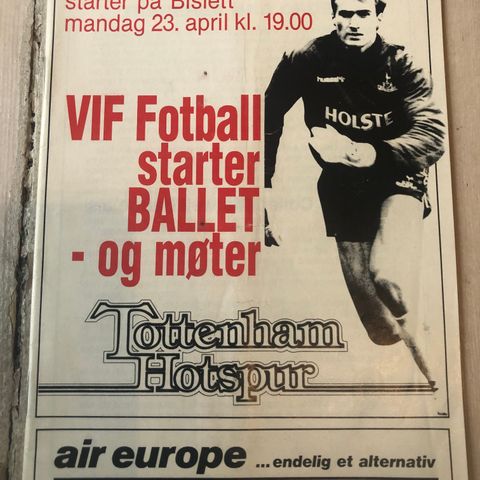 Vålerenga mot Tottenham Hotspur fotballprogram fra 1990