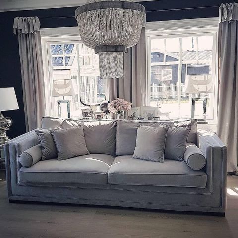 Fantastisk lekker sofa «Broadway» lys grå velour (2 stk)