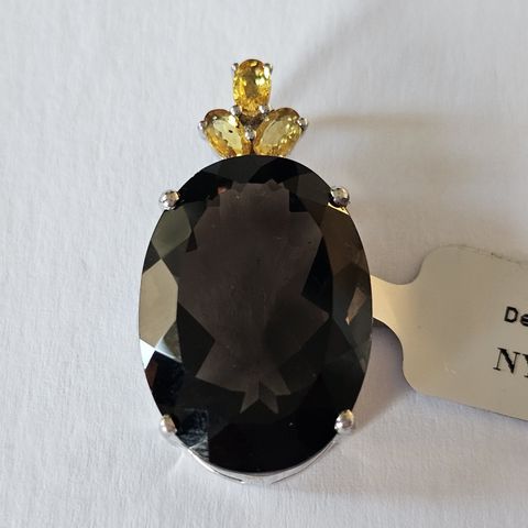 Brazil Smokey Quartz Kvarts Safir Yellow Sapphire 925 Sølv Anheng Pendant 28ct