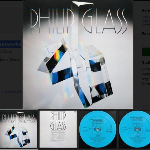 LP-plate. Philip Glass-Glassworks. Amerikansk, klassisk, samtid, art.. 1982