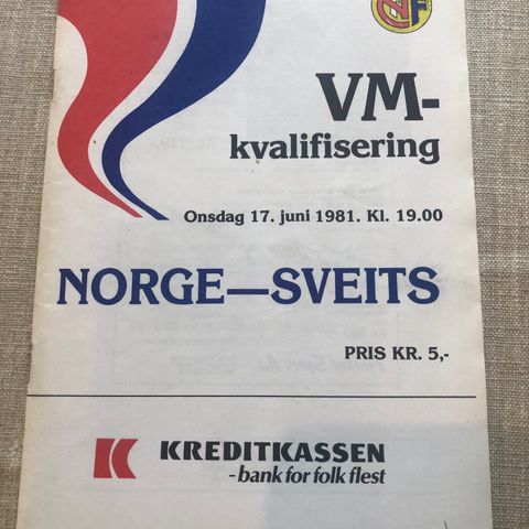 Norge mot Sveits 1981 fotballprogram