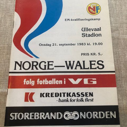 Norge mot Wales 1983 fotballprogram
