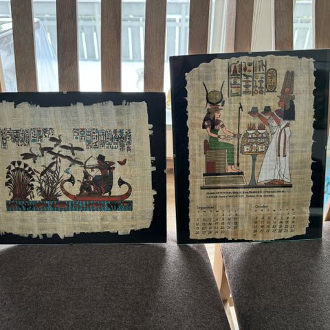 To papyrusbilder kjøpt i Egypt i glassramme ( 24 x 30 cm)