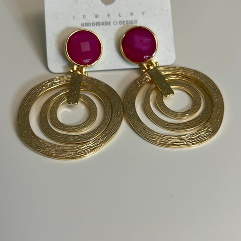 Ørepynt floating circles gold and pink earrings