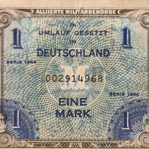 1 Mark seddel allierte styrker i Tyskland 1944.