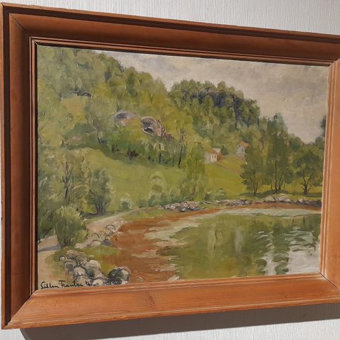 Lillen Frantze (Vestre Aker, 1906-2003),"Landskap m/vann", maleri datert 1946