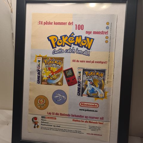 Pokemon Gold and Silver Innrammet Reklame - Retro Pokemon Reklame fra 2001