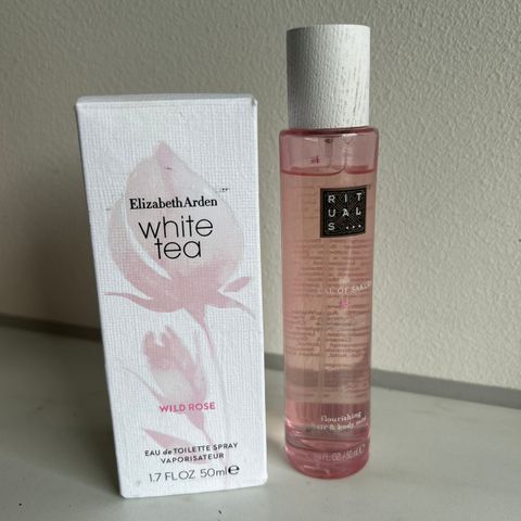 Elisabeth Arden white tea og Rituals flourishing hair and body mist