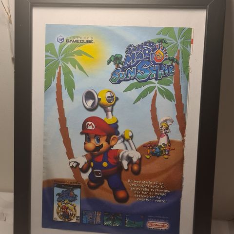 Super Mario Sunshine - Innrammet Reklame fra 2002 - Retro Nintendo Reklame