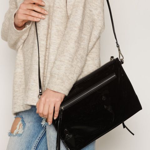 NY - BACK Zip Bag -  shoulder - clutch - patent black