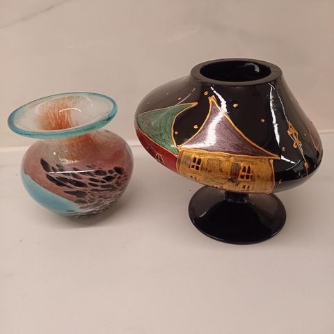 Kunstglass vase og lysholder håndmalt perfekte gaver