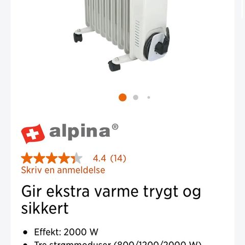 Oljeovn alpina 2000w hvit