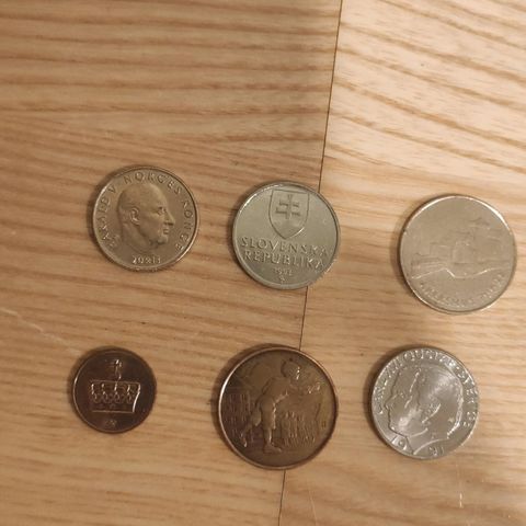 Mynt samling av gamle norske mynter og annet