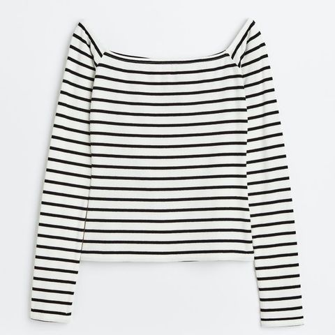 NY - Top  ❤ H&M - long sleeves, striped shirt,  off shoulder - Strs. S