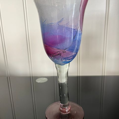 Vintage håndmalt glass til t-lys ca H22 Dm9