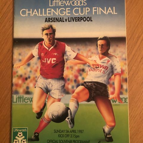 Arsenal mot Liverpool Ligacupfinale 1987 fotballprogram