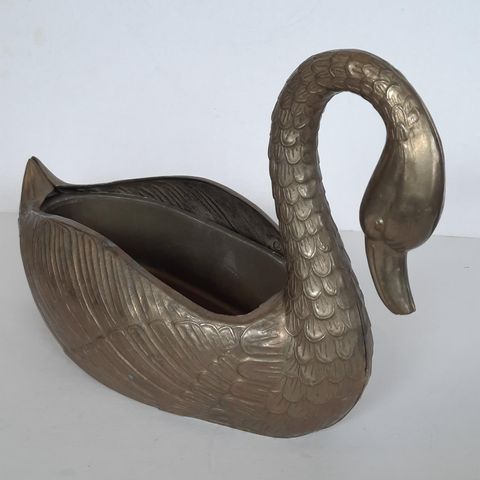 Vakker vintage svane potte i messing
