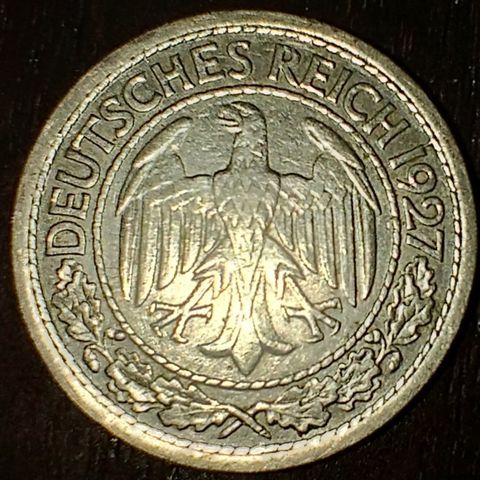 Tyskland 50 reichspfennig 1927 J Hamburg NY PRIS