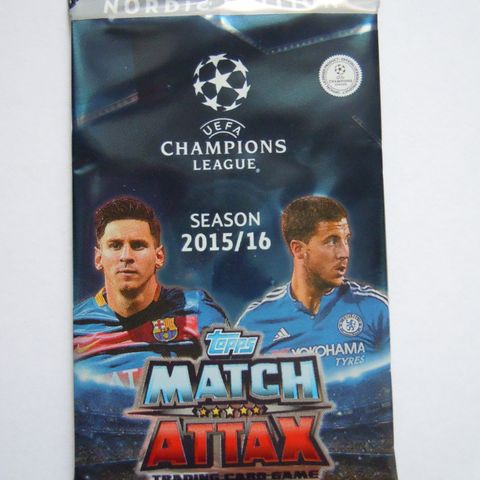 1 uåpnet booster pakke Match Attax 2015-16 Champions League fotballkort