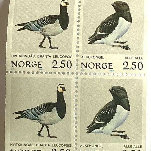 Norge 1983 Norske Fugler Hvitkinngås og Alkekonge  NK 931-932 4-blokk  Postfrisk