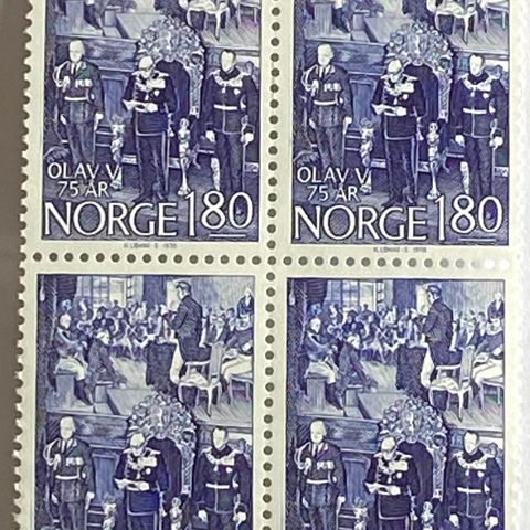 Norge 1978 Kong Olav V 75 år  NK 822  4-blokk  Postfrisk