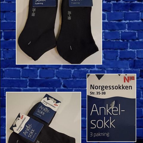 Norgessokken, ankelsokker 6 par. Svart