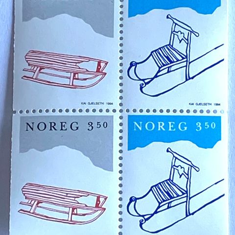 Norge 1994 Juleposten 1994 Kjelke og spark NK 1219-1220 4-blokk  Postfrisk