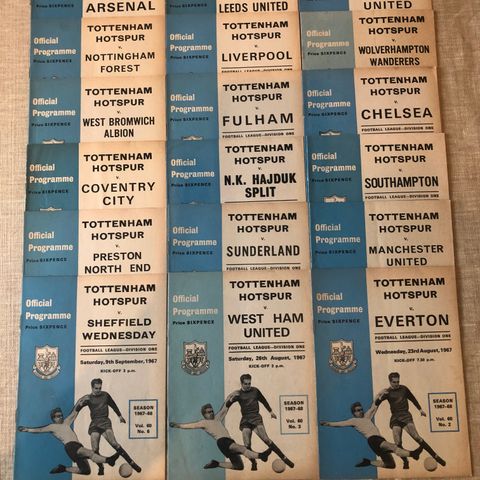 Tottenham Hotspur - 18 stk fotballprogrammer fra 1967/68