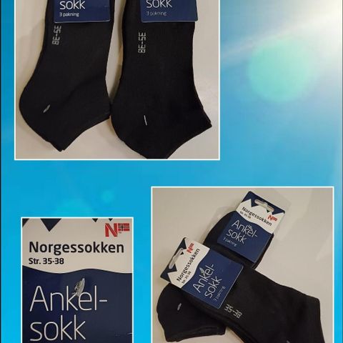 Norgessokken, ankelsokker, 6 par. Svart. Unisex