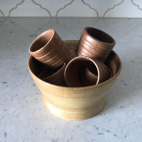 Wooden Serviette Rings & Holding Cup