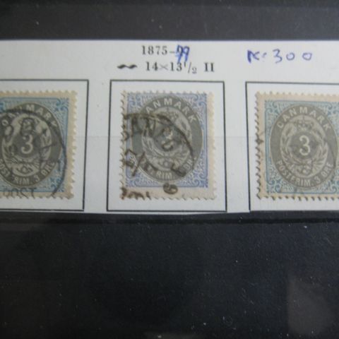 Danmark  3 x 3 øre  1875/79