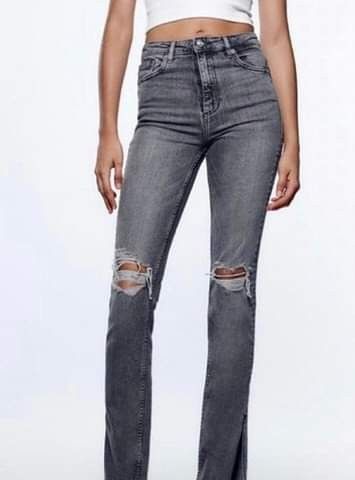Zara split Jeans grå str 32/XS