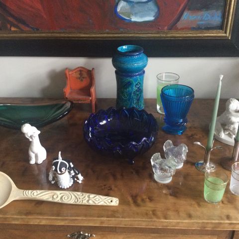 vintage:lysestaker, påskepynt, glassfat, pressglass, pulverglass, saltbøsser mm.