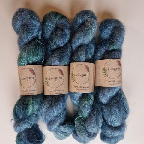 Håndfarget garn Tynn silk mohair 200,- pr. hespe