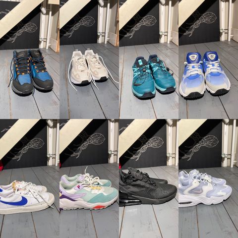 Mange forskjellige sko.Nike, Adidas, Fila, Jotunheim