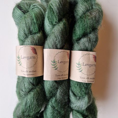 Håndfarget garn Tynn silk mohair 200,- pr. hespe